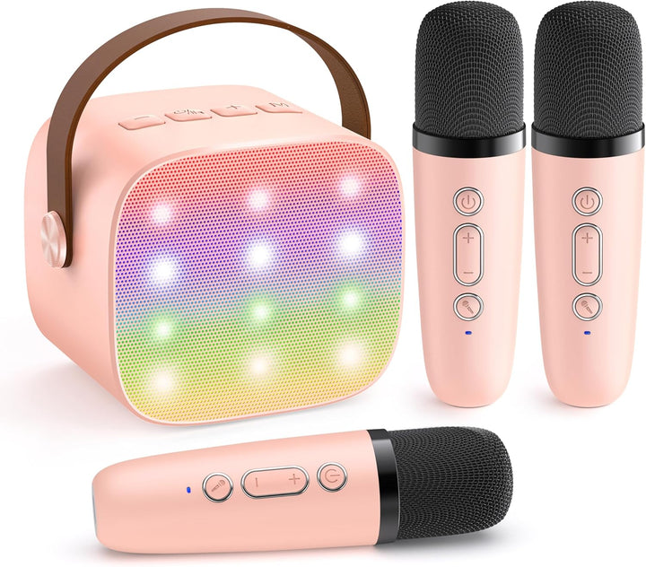Máquina de karaoke mini portátil con altavoz Bluetooth y 2 micrófonos inalámbricos – Veylo