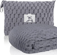 Packable Flanell-Reise-Decke mit Kissentasche und Gepäckschlitz – Trevora