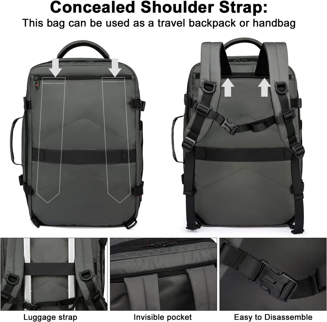 Utvidbar 45–55L vanntett reise-ryggsekk med 46,5 cm laptoplomme