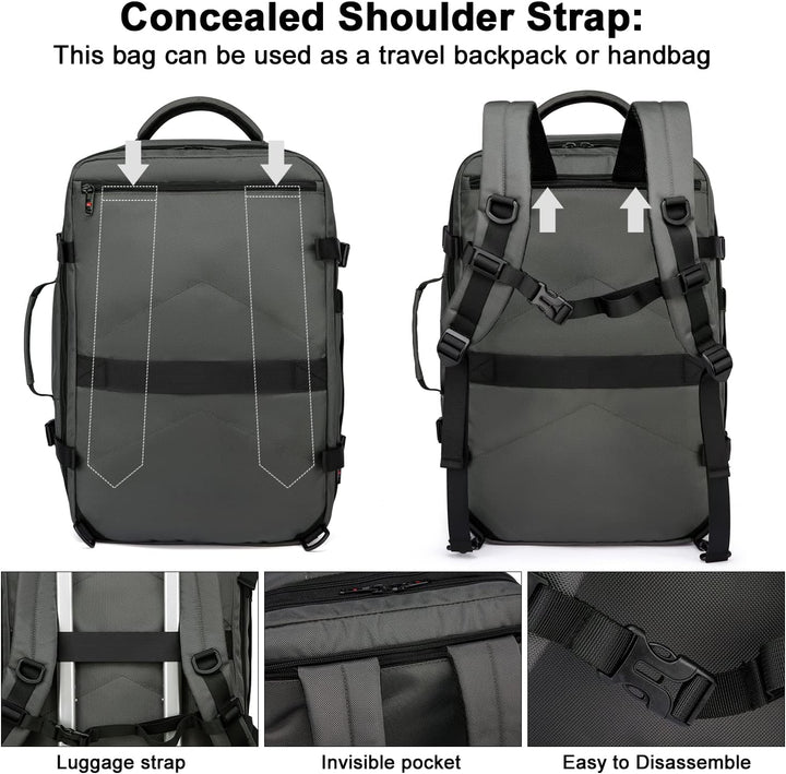 Utvidbar 45–55L vanntett reise-ryggsekk med 46,5 cm laptoplomme