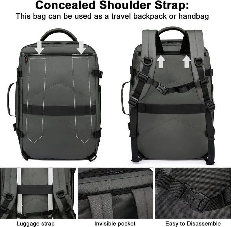 Utvidbar 45–55L vanntett reise-ryggsekk med 46,5 cm laptoplomme