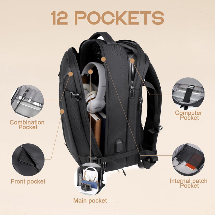 40L Expandable Waterproof Travel Backpack with USB Port & 17” Laptop Compartment – AirVoyage (Buy 1, Get 1 FREE Promo)