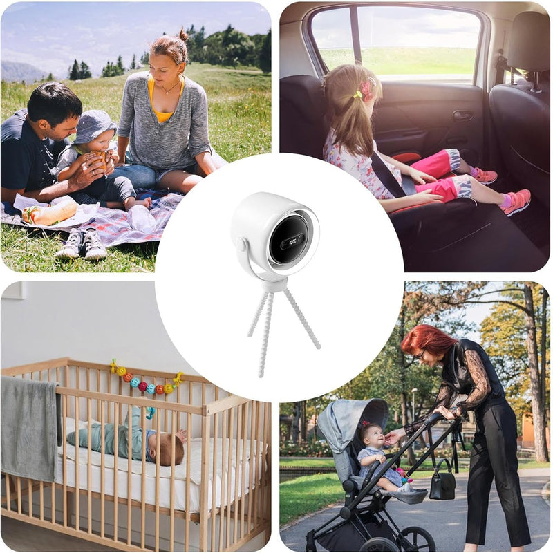 Genopladelig clip-on barnevognsventilator med natlys 100 hastigheder