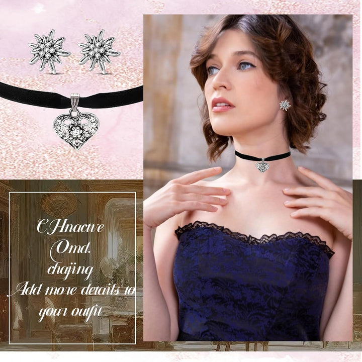 Conjunto de joyería Edelweiß con colgante de corazón – WiesnGlanz Oktoberfest 2025