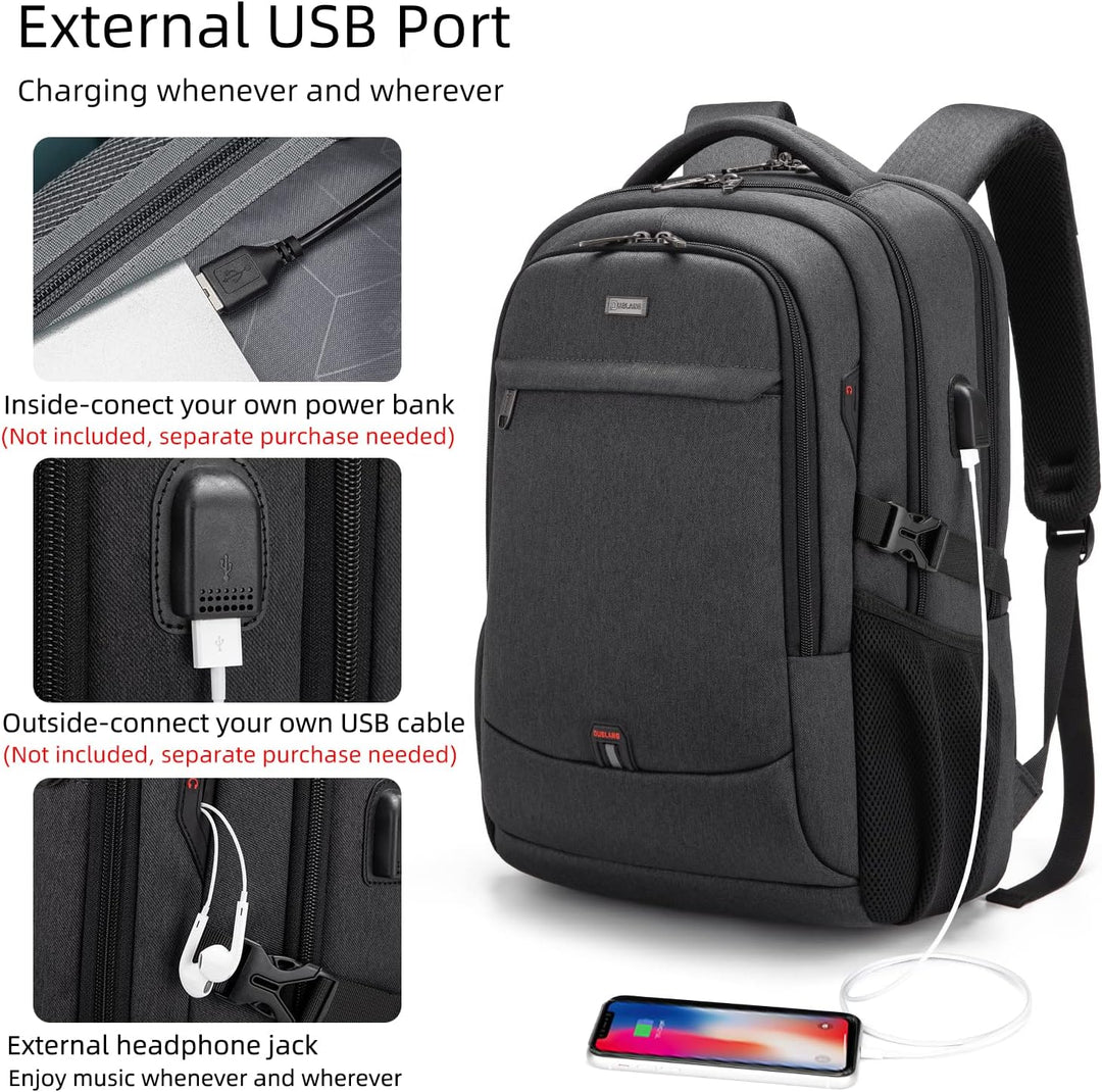 Vanntett reiselaptop-ryggsekk med USB-tilkobling og organisert oppbevaring
