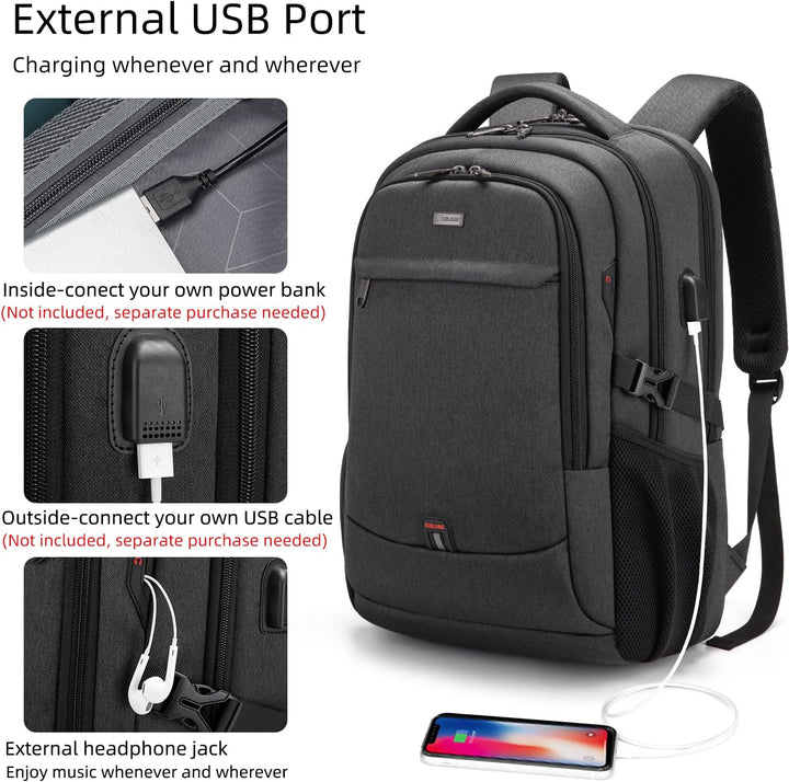 Vanntett reiselaptop-ryggsekk med USB-tilkobling og organisert oppbevaring