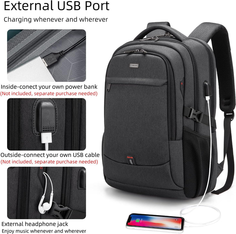 Vanntett reiselaptop-ryggsekk med USB-tilkobling og organisert oppbevaring
