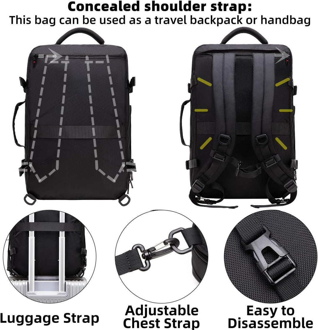 Utvidbar 45–55L vanntett reise-ryggsekk med 46,5 cm laptoplomme
