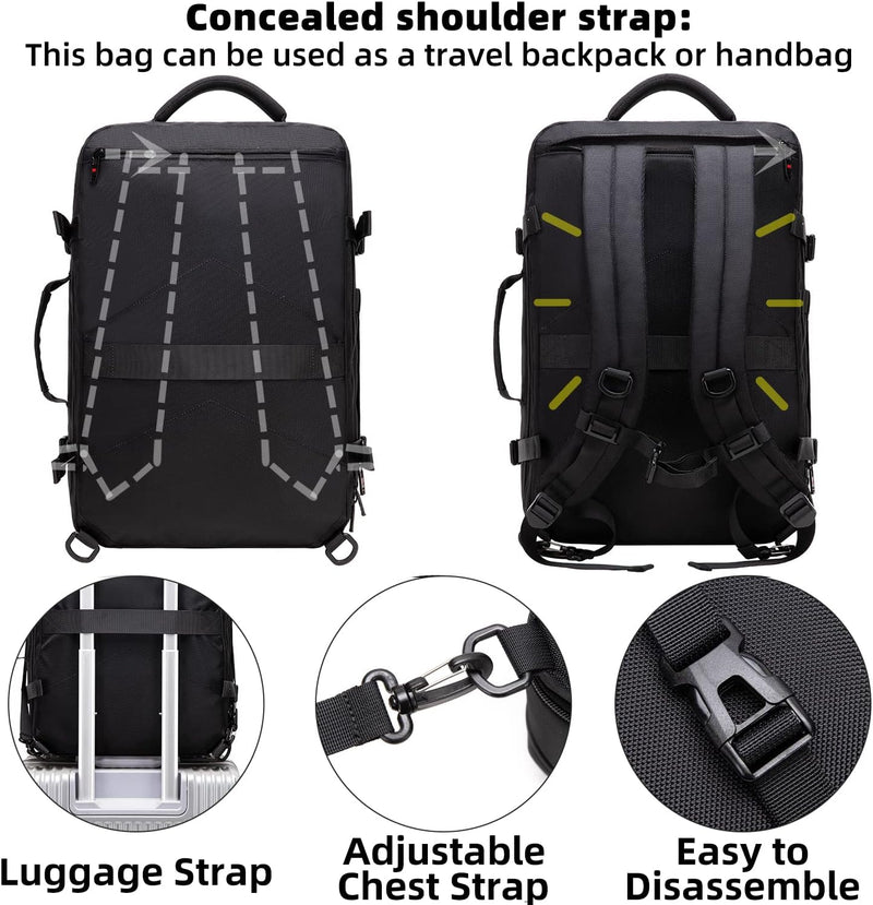 Utvidbar 45–55L vanntett reise-ryggsekk med 46,5 cm laptoplomme