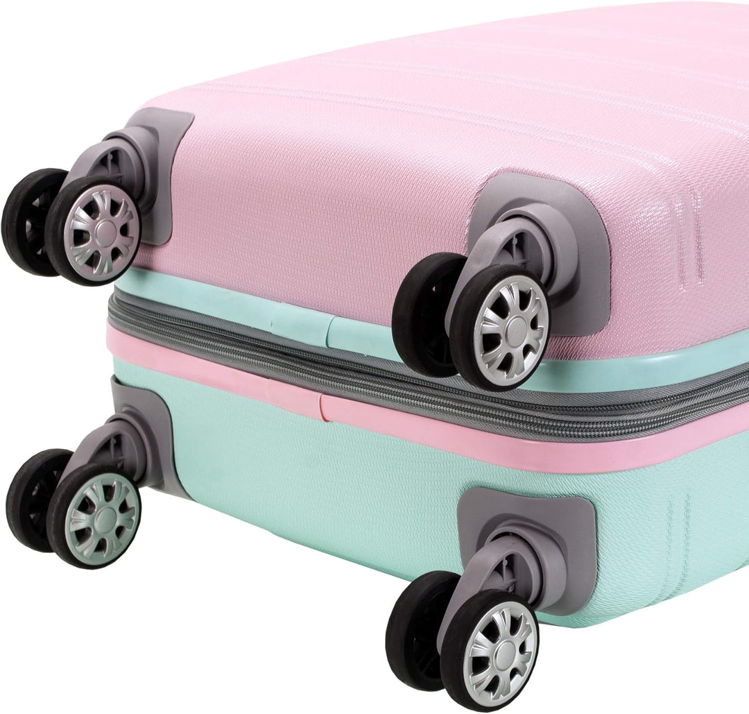 Light expandable hard shell suitcase with double spinner wheels
