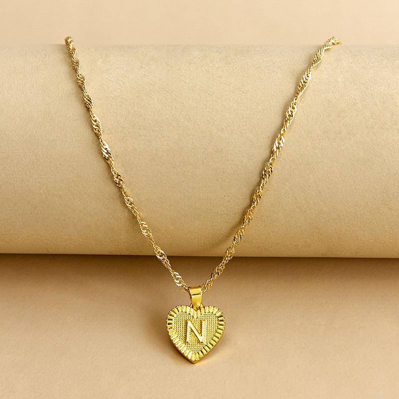 Golden Initial Heart Pendant Necklace - Amara