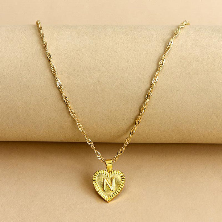 Golden Initial Heart Pendant Necklace - Amara