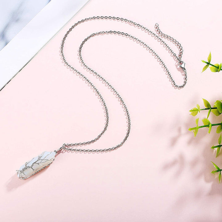 Stylish Crystal and Tree of Life Gemstone Necklace – Elara