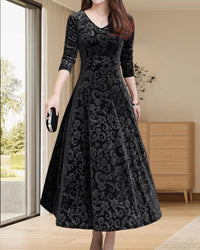 Midi dress with A-line & V-neck – Amara