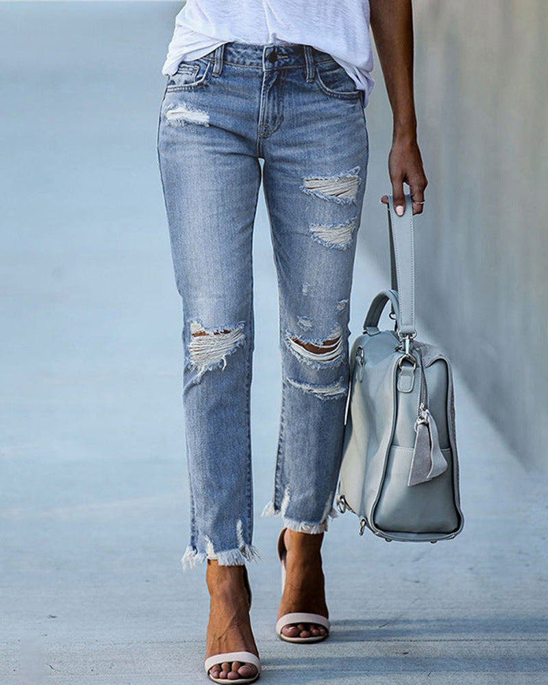 Women's Slim-Fit Jeans with Rips – Liora