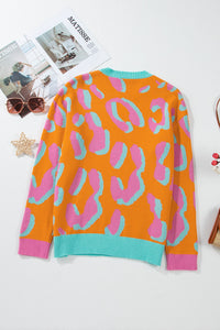 Women's sweater with color block leopard pattern and round neckline – Liora