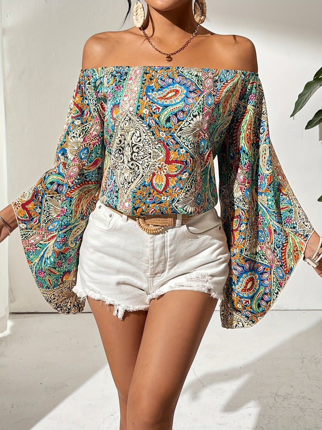 Off-Shoulder Blouse with Geometric Print – Noémie