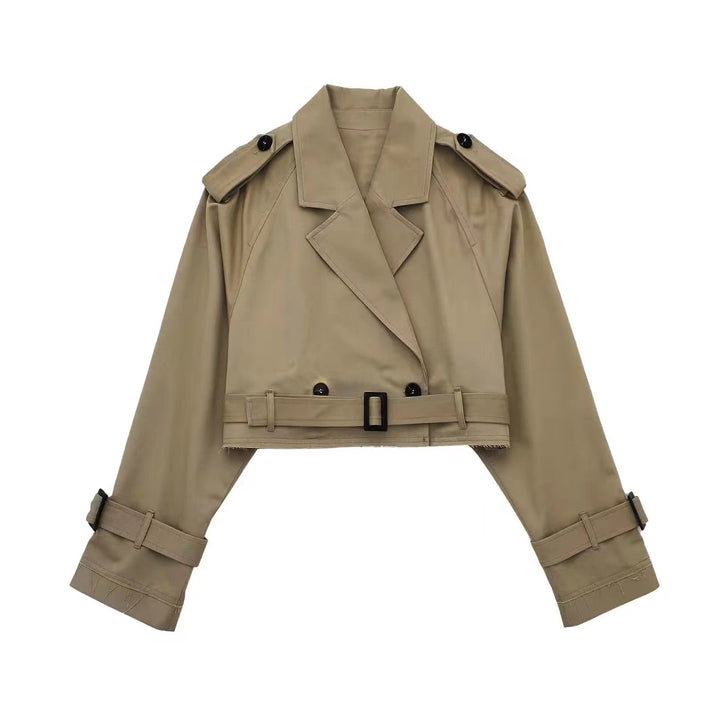 Trendy kort dame trenchcoat med bælte – Amelie