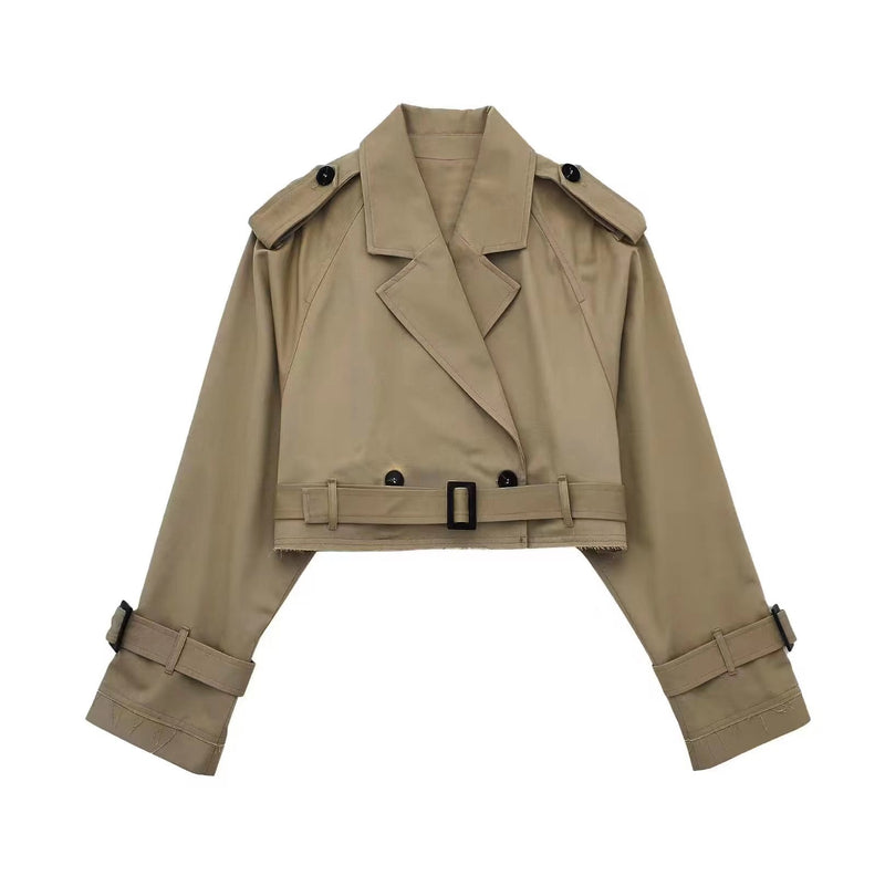 Trendy kort dame trenchcoat med bælte – Amelie