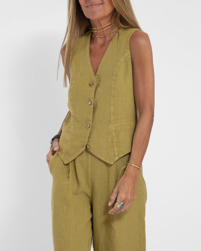 Linen 2-piece set with wide-cut pants and vest – Alma