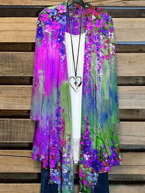 Long women's jacket with floral pattern – Liva