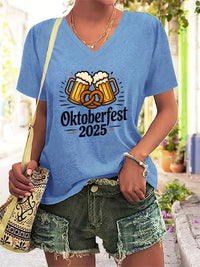 Dame Plus Size V-hals T-shirt med grafikprint – Anneliese Oktoberfest 2025