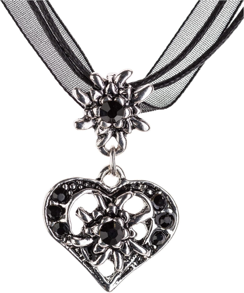 Edelweiss Heart Necklace with Rhinestones – WiesnNacht Oktoberfest 2025