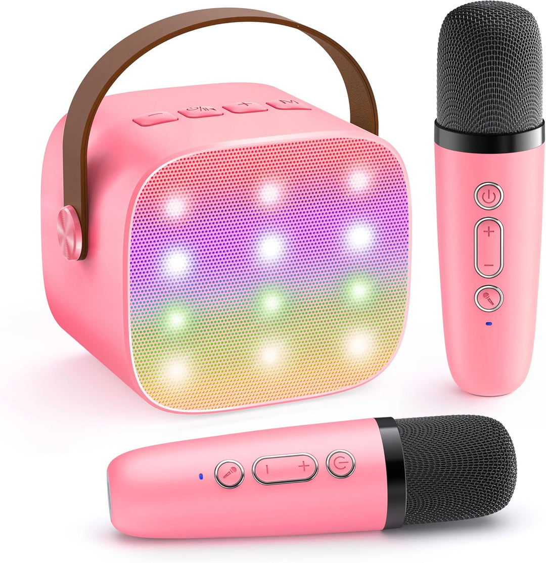 Máquina de karaoke mini portátil con altavoz Bluetooth y 2 micrófonos inalámbricos – Veylo
