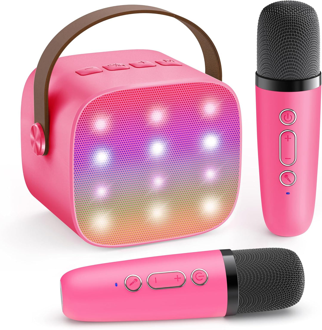 Máquina de karaoke mini portátil con altavoz Bluetooth y 2 micrófonos inalámbricos – Veylo
