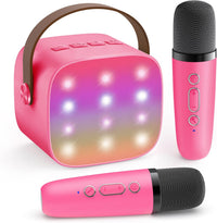 Máquina de karaoke mini portátil con altavoz Bluetooth y 2 micrófonos inalámbricos – Veylo