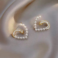 Heart-shaped earrings with pearls and zirconia – Ameline