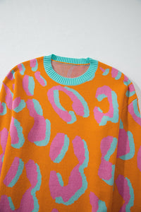 Women's sweater with color block leopard pattern and round neckline – Liora