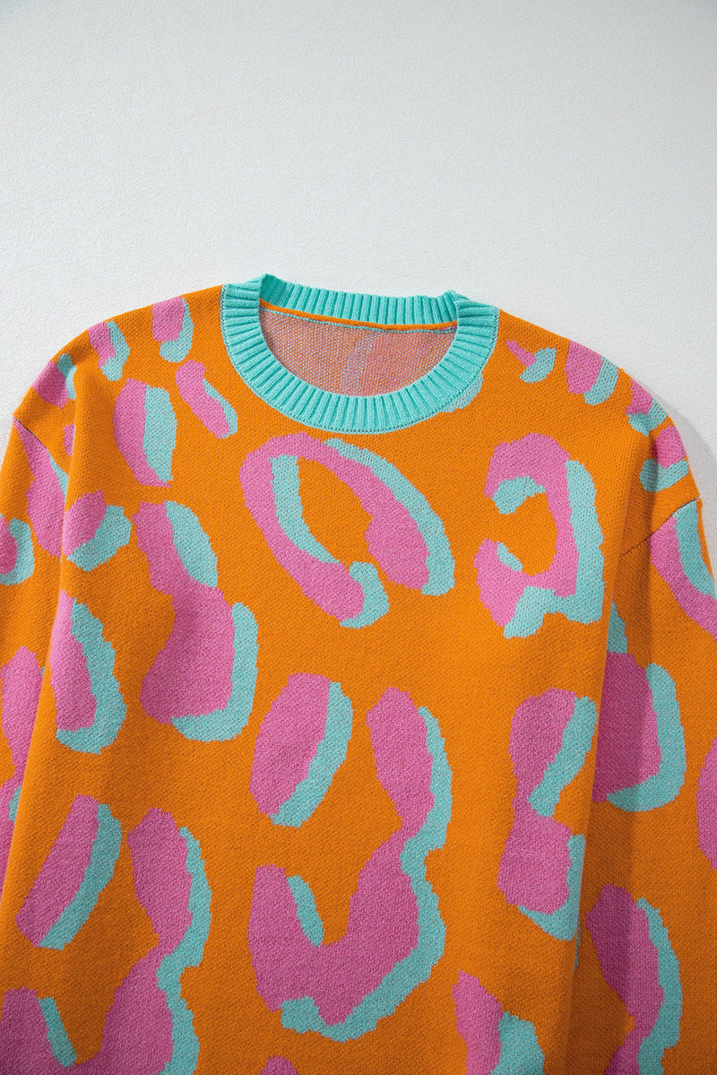 Women's sweater with color block leopard pattern and round neckline – Liora