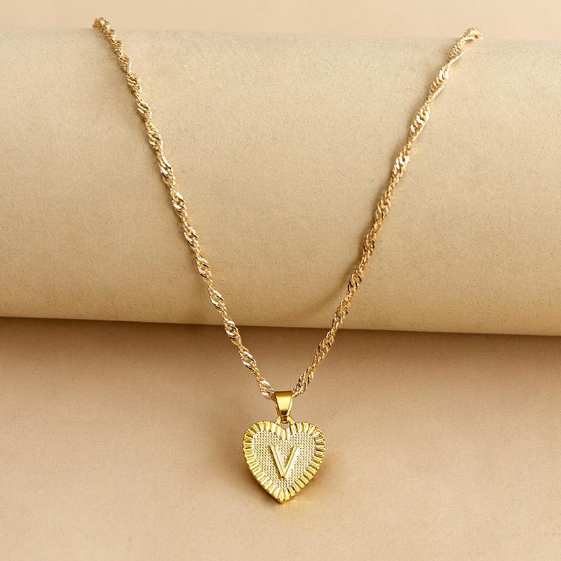 Golden Initial Heart Pendant Necklace - Amara