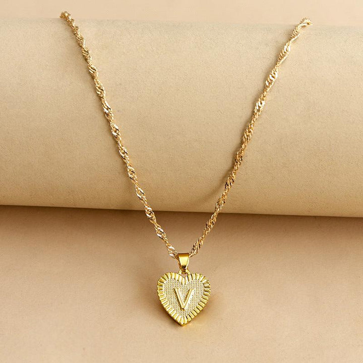 Golden Initial Heart Pendant Necklace - Amara