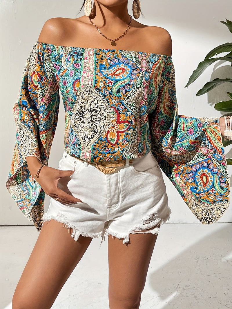 Off-Shoulder Blouse with Geometric Print – Noémie