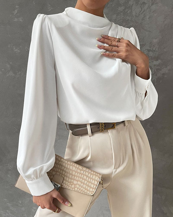 Simple blouse with ruffles and stand-up collar - Isabella
