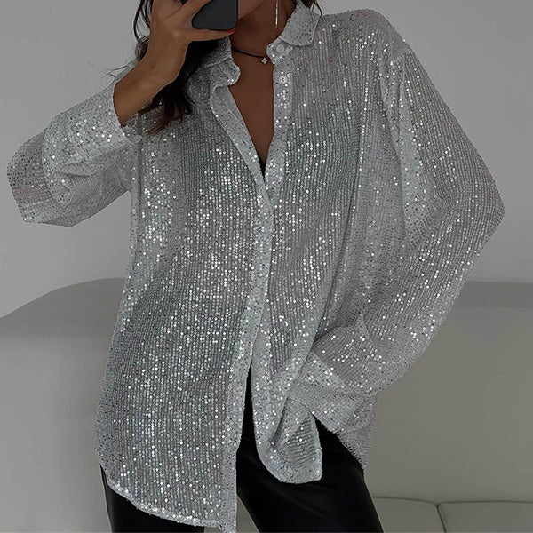 Blusa suelta con lentejuelas brillantes – Celeste