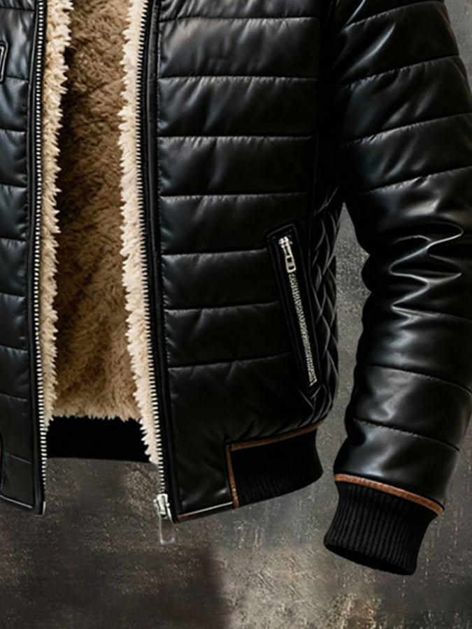 Detail der unteren Jackenhälfte mit Reißverschlusstasche, Strickbündchen am Saum und Ärmel sowie dem Fleecefutter im 6