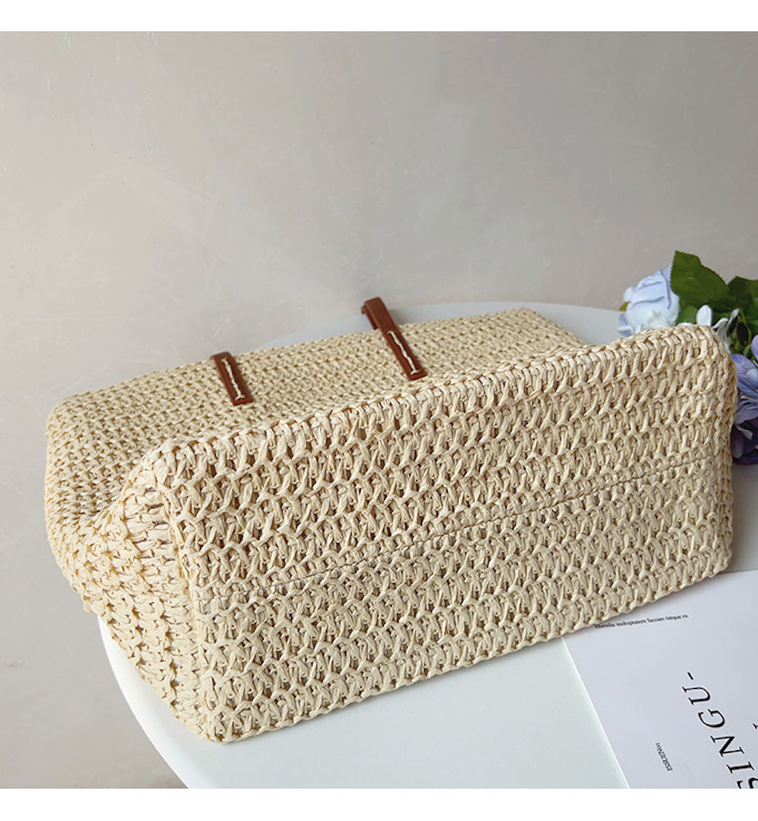 Woven Basket Bag with Leather Handles – SummerBreeze Tote