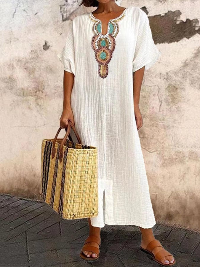 Kaftan Maxi Dress with Embroidery – Yasmin
