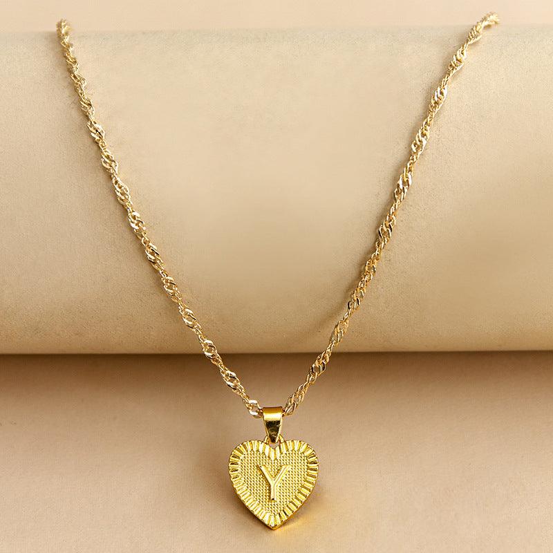 Golden Initial Heart Pendant Necklace - Amara
