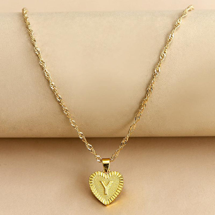 Golden Initial Heart Pendant Necklace - Amara