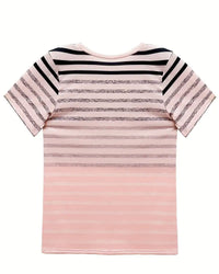 Camiseta de mujer a rayas con cuello redondo y degradado – Melia