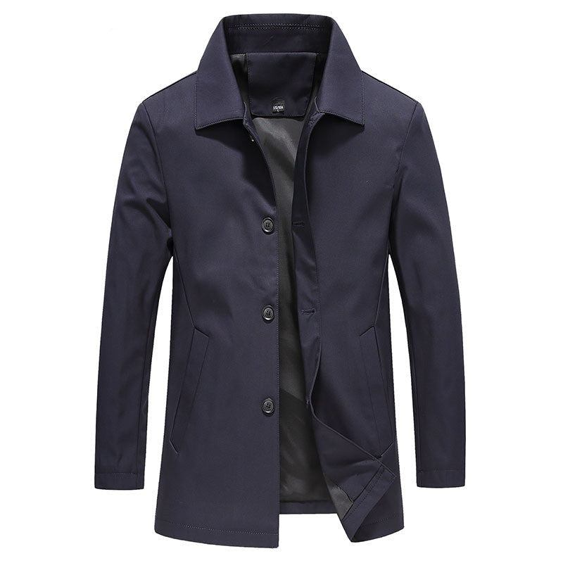 Windproof Long Men's Coat in Solid Color – Koen