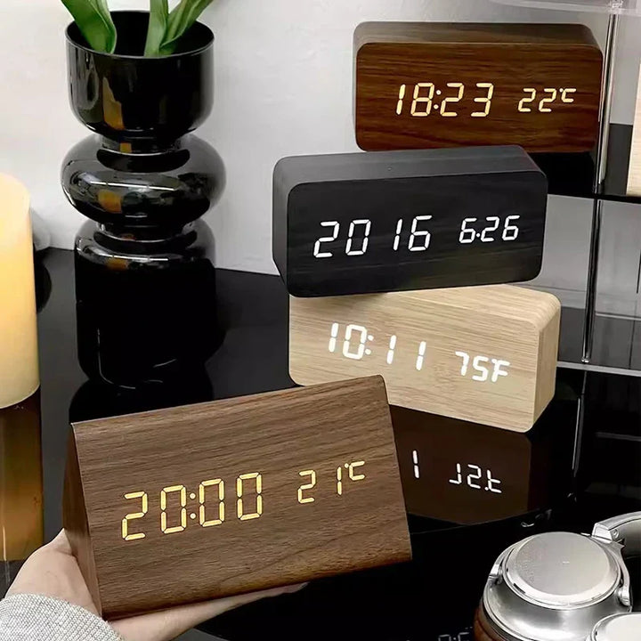 Wooden watch with LED display and voice control - EcoClock