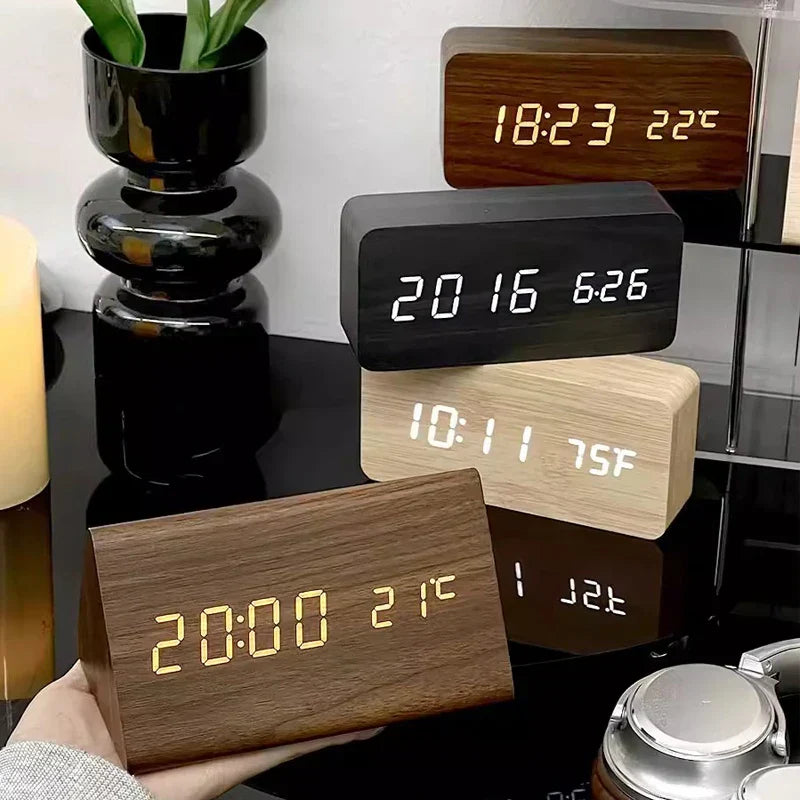 Wooden watch with LED display and voice control - EcoClock