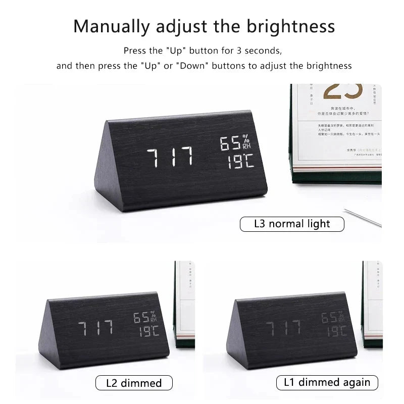 Wooden watch with LED display and voice control - EcoClock