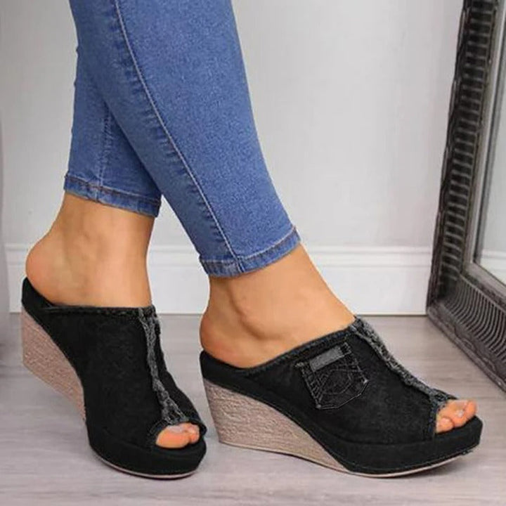 Women's denim wedge sandals – Elisabetta