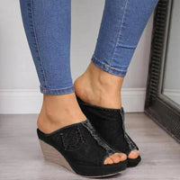 Women's denim wedge sandals – Elisabetta